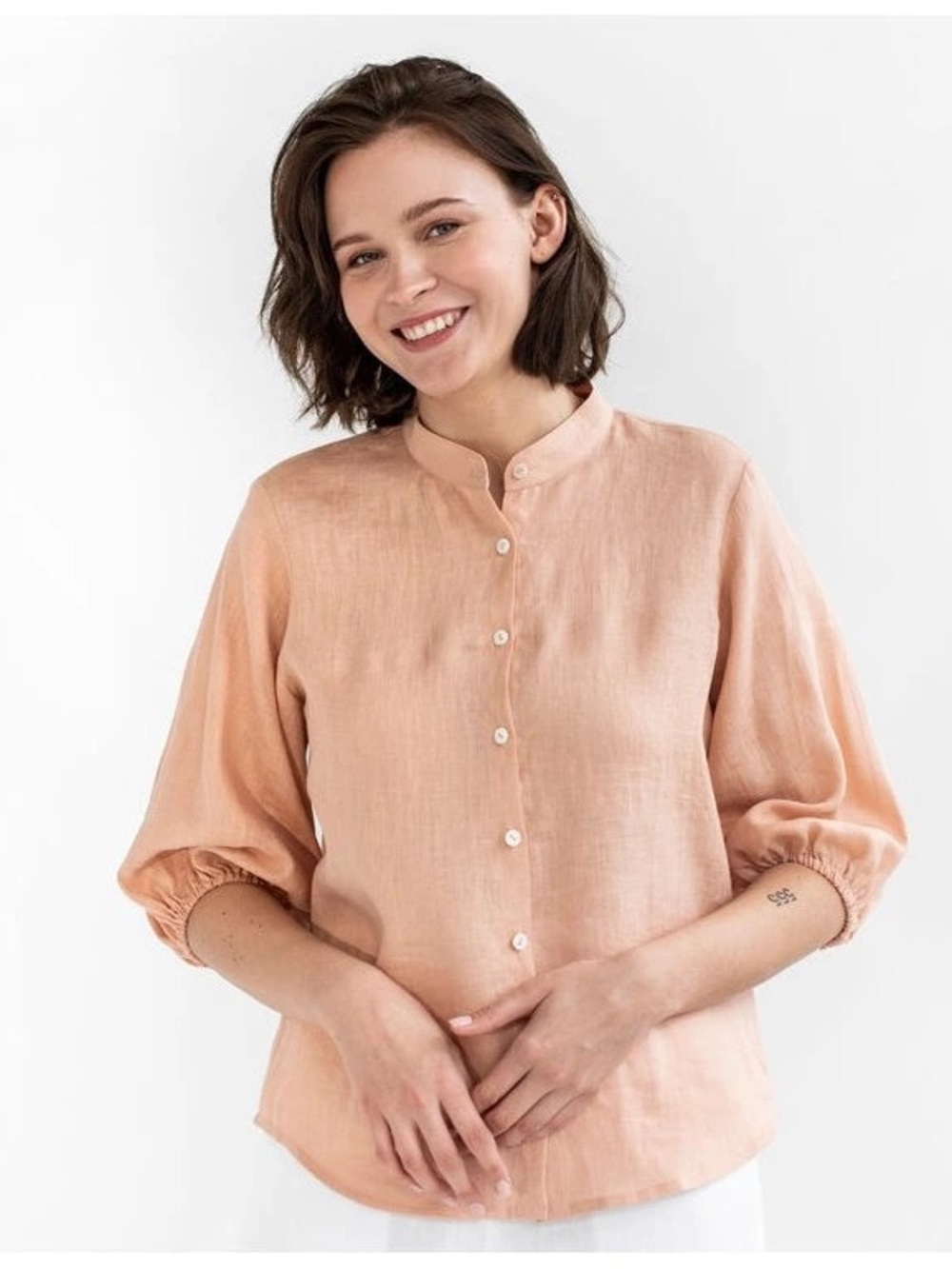 Magic Linen 3/4 Sleeves Button Down Shirt Size Large Lagenlook-Minimalist